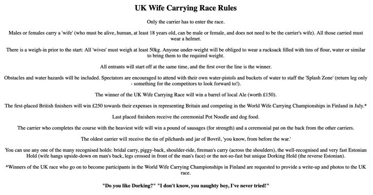 UK Wife Carrying Rules